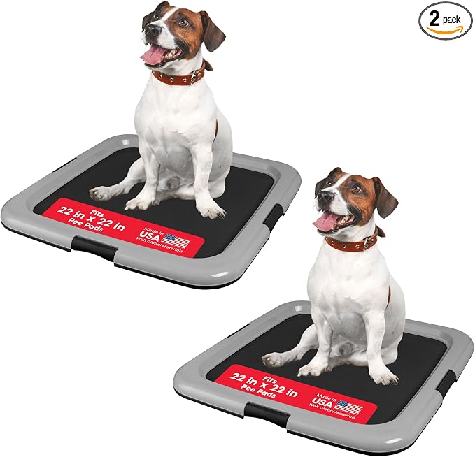 IRIS USA Pee Pad Holder, 2-Pack, Fits 22x22 Pads, Black/Gray, Made in USA | Dog Training Pad Holder, Holds Pads in Place, Leakproof Design, Secure Latches, Non-Skid Feet, Easy Clean Surface