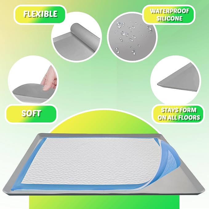 Dog Pee Pad Holder - Fits Up to 28” x 34” Pee Pad - 1 Pack - Light Grey | Stable Grip, Soft Edges, Quick Wipe Silicone Surface, Dog Pad Holder for Indoor Flooring Protection