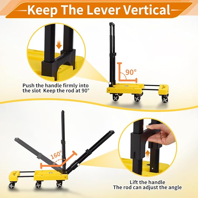GtIiFmTe Foldable Hand Truck, Lightweight Luggage Cart for Airport Car Seat | Compact Folding dolly with Rotating swivel wheel,storage size12×15.7×4.1",300lbs Load,Upright Lock Handle with 3bungee cords