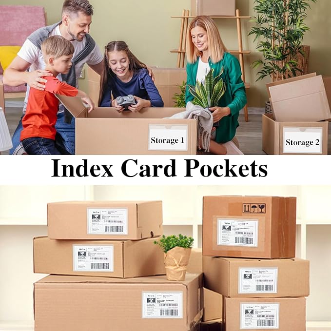 36 Pack Adhesive Index Card Pockets 5 x 7, Clear Top-Loading Holders | Clear Pvc, Removable Adhesive, Fits Bins/Shelves/Totes, Protects Cards From Dust And Fingerprints