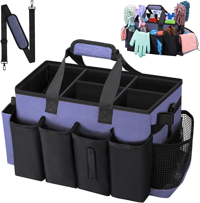 Wearable Large Cleaning Caddy Bag for Housekeepers (Purple) | Cleaning Supplies Organizer with Adjustable Shoulder, Waist & Handle Straps, Detailing Bag for Kitchen Supplies