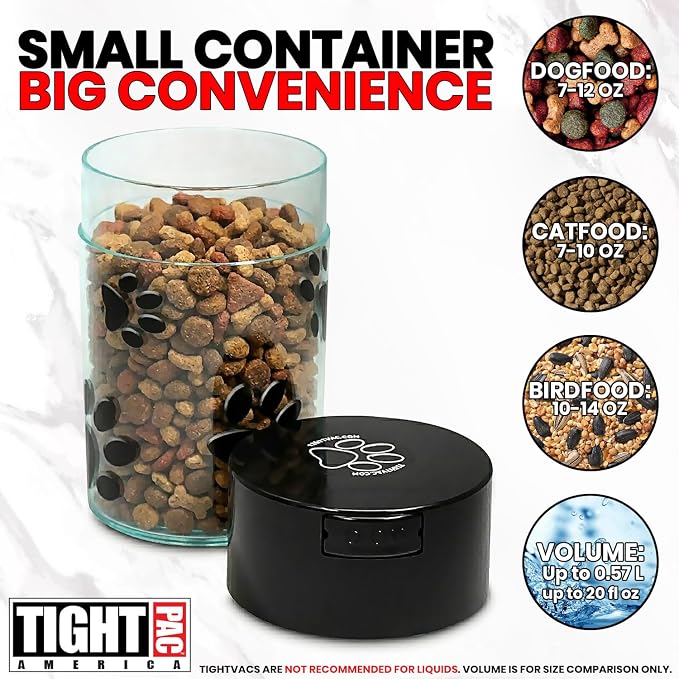Pawvac 1 to 6 Ounces Container, Airtight Pet Food and Treats Storage Jar - Patented Vacuum Seal Container for Pet Food, Treats and other Dry Goods - Clear with Paws