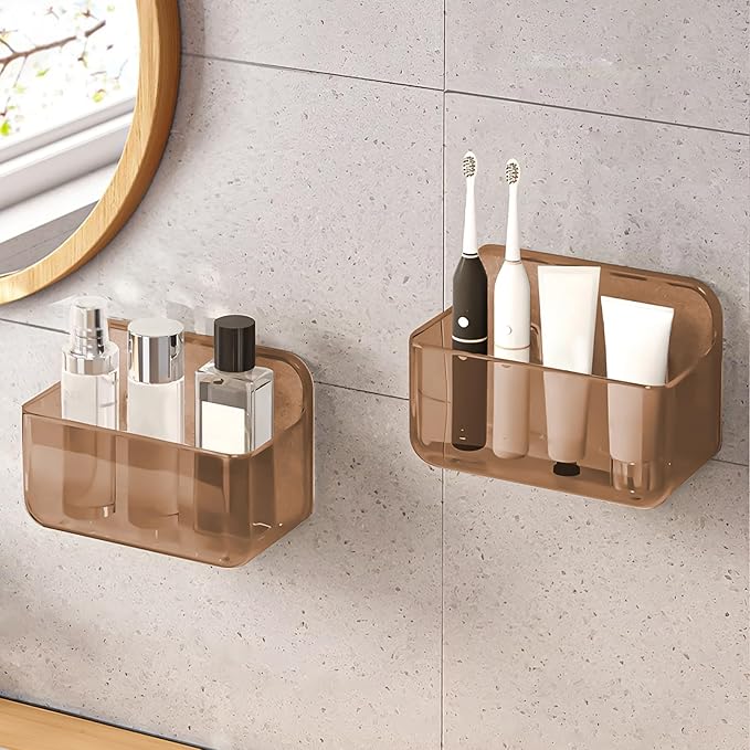 CGBE 2-Pack Cabinet Door Organizer, Self Adhesive Bathroom Shelves, Amber | Acrylic Shower Caddy, Wall Mounted Storage, No Drilling, Automatic Draining, For Cabinet Door and Shower Wall