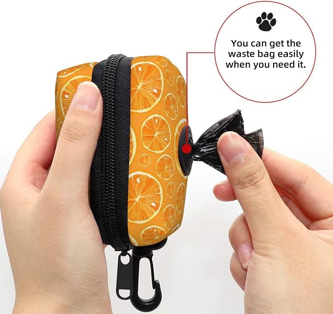 Citrus Orange Slices Pet Waste Bag Dispenser 0.2L | Portable Dog Poop Holder Waste Bag With Zipper Park Doggy Walking Accessory