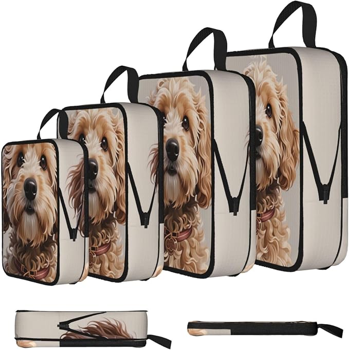 Cute Cockapoo Compression Packing Cubes Set Of 4, Lightweight Expandable Travel Organizer Bags With Double Zipper For Vacation Business