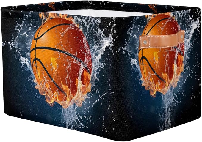 SEULIFE Ball Basketball Sport Foldable Storage Basket, Large Collapsible Organizer Storage Bin Cube Toys Storage Boxes with Handles for Bathroom Kids Nursery Closet Storage, 1 Pack