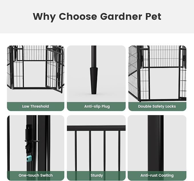 Gardner Pet Dog Playpens, 24" H 16 Panels Dog Pen Outdoor/Indoor Dog Fence Exercise Pen for Small Dogs, Foldable Pet Play Yard Gate with Gravity Automatic Lock, Pet Playpen, Black