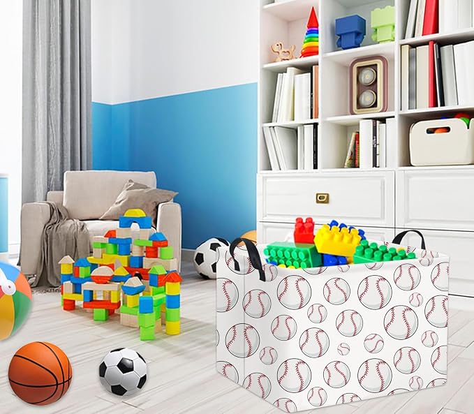 Rectangular Baseball Basket Kids Baby Storage Basket Cute Kids Toy Storage Bin Organizer Shelf Book Sports Room Decor(Baseball)