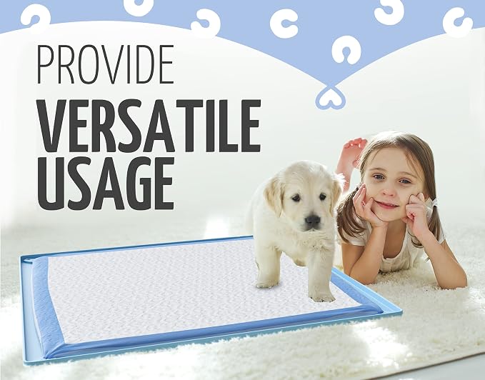 TidyFriend Dog Pee Pad Holder Tray Fits for 30” x 23” Pee Pads with Corner Lock Holes, Raised Edges, Non-Spill, Easy to Clean Silicone Dog Potty Tray Holder, for Indoor Floor Protection (Blue) | Corner Lock Holes, Raised Edges, Non-Spill, Easy to Clean...