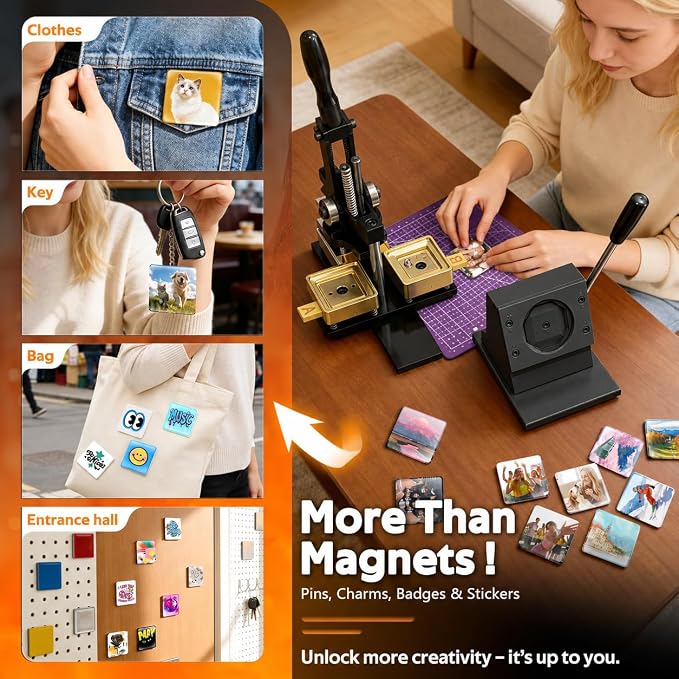 2x2 Inch Square Fridge Magnet Maker Machine Kit- [100Pcs Consumables +100 Sheets Photo Paper, Cutter & Cutting Board] Upgraded Black Gold Square Magnet Maker | Photo Magnet Making kit