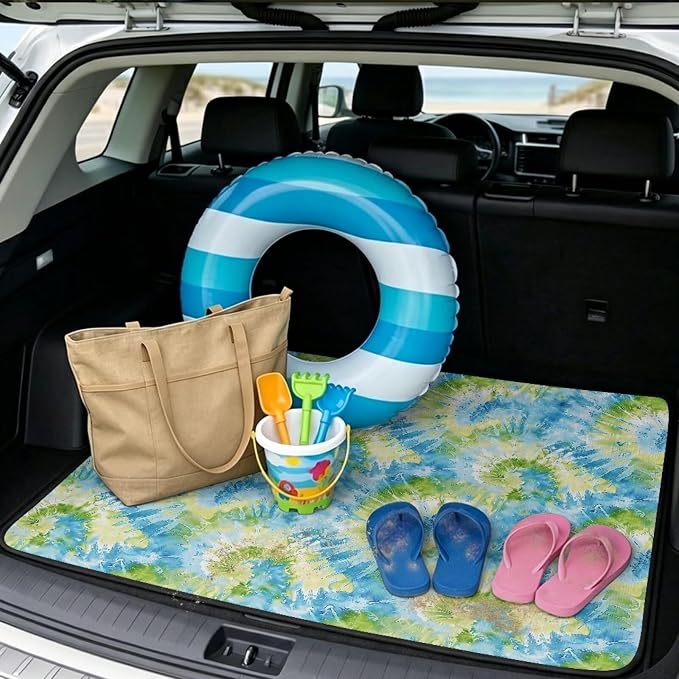 Howilath Green Spiral Tie Dye Trunk Liner Car Trunk Mat All Weather SUV Cargo Liner, Trunk Mats for Cars Durable Rear Trunk Mat, Non-Slip Universal Vehicle Interior Protection