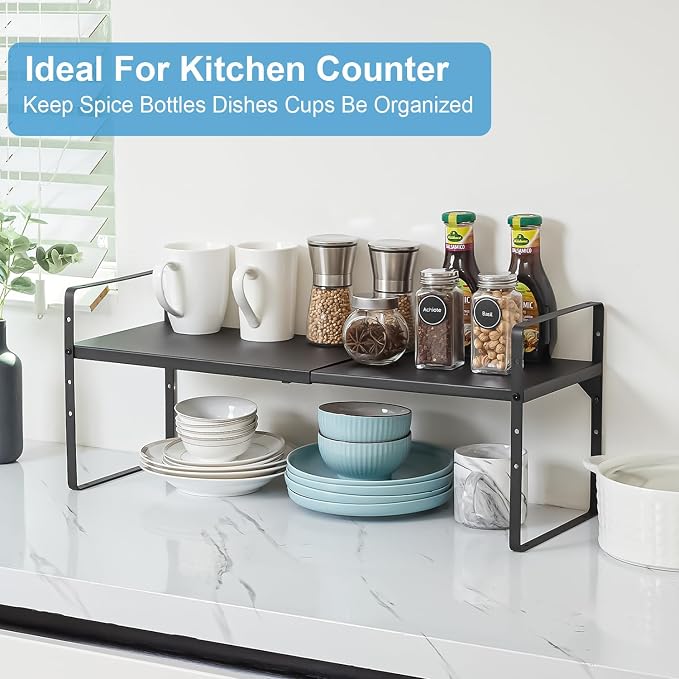 15.5 to 25.5 Inch Kitchen Cabinet Shelf Organizers，Kitchen Shelf Organizer | Adjustable Counter Organizer, Set of 4 Expandable Countertop Storage Shelves, Stackable Design, 30LBS Heavy Duty, Space Saver