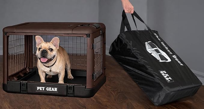 Pet Gear The Other Door 4 Door Steel Crate for Dogs/Cats, 27", Coffee Bean | Garage-Style Door, Includes Plush Bed & Travel Bag, No Tools Required