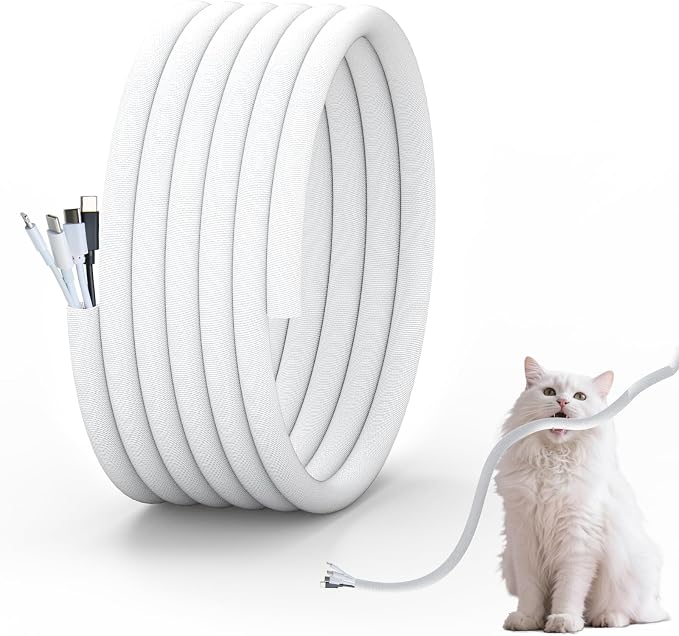 Cord Protector for Pets, Wire Protector 10FT-1/2 inch-White | No Chew Cord Cover for Pets,Protects Cable and Wire from Pets Chewing,Ideal for USB, Power and Video Cords