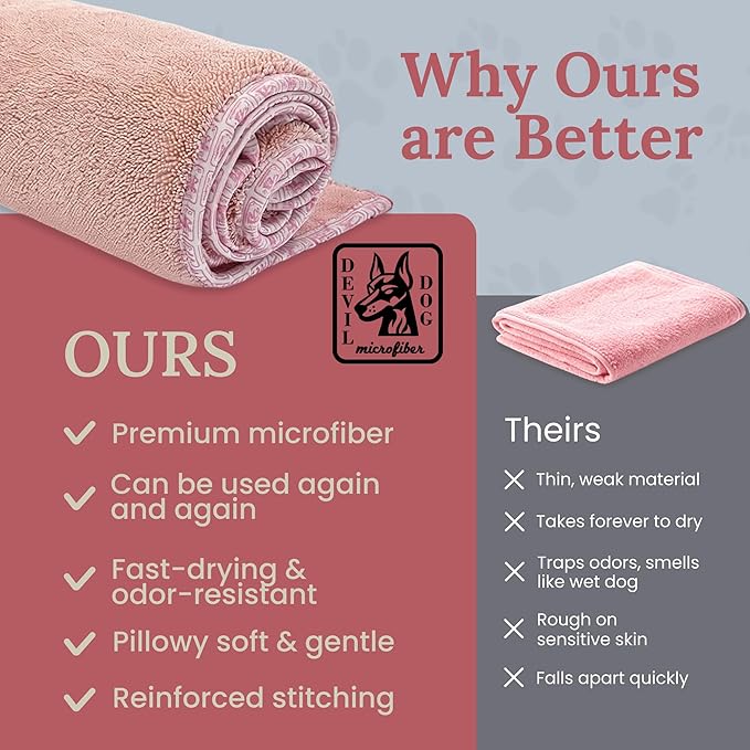 Premium Twisted Loop Drying Towels for Drying Dogs Large 24" x 35" Super Absorbent Microfiber Dog Bath Towel – Quick Dry, Soft – 1200 GSM Pink for Pets, Beach, Camping & Travel