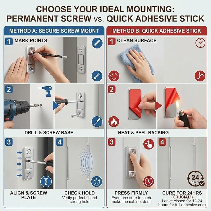 8-Pack Ultra-Thin Magnetic Cabinet Catch No-Drill Strong Adhesive Latch