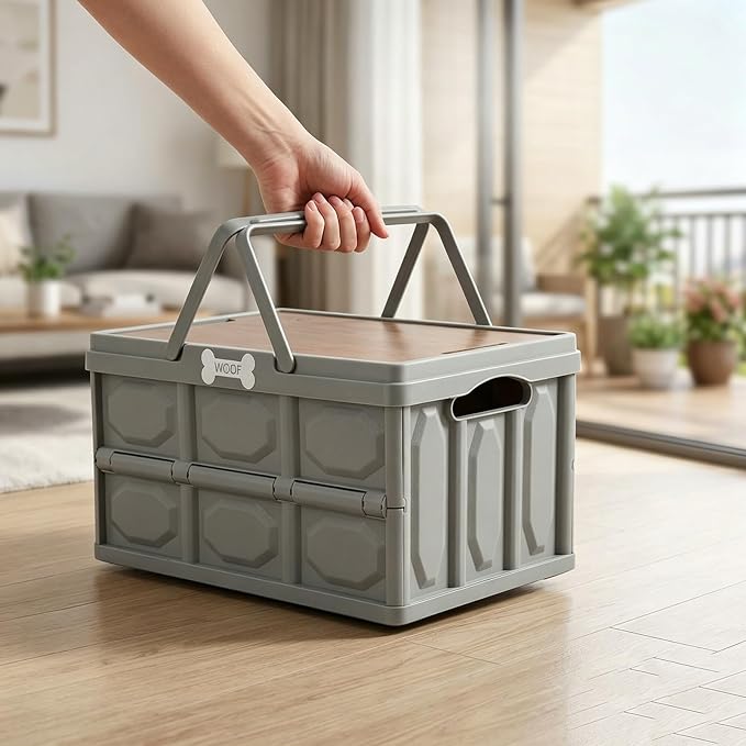 Morezi Outdoor Dog Toy bin chew Proof Box Storage in Plastic Foldable Designed Dog Stuff Organizer Great for pet Food organizing Toys leashes Clothing in Outside Gray
