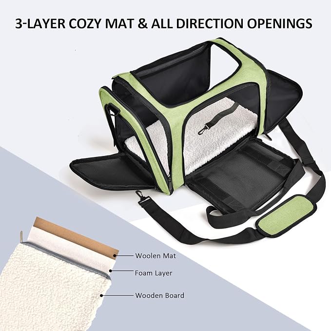 Henkelion Pet Carrier for Small Medium Cats Dogs Puppies up to 15 Lbs, Airline Approved Small Dog Carrier Soft Sided, Collapsible Travel Puppy Carrier - Green (Pack of 2)