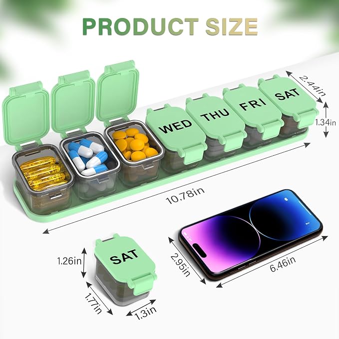 Extra Large Weekly Pill Organizer with 7 Detachable Compartments | XL Pill Organizer, Portable Medicine Pill Organizer for Supplements, Daily Pill Case for Home and Travel