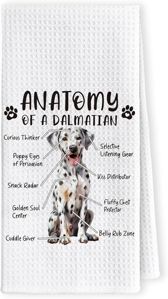 Funny Dalmatian Dog Kitchen Towels - Dalmatian Lovers Hand Dish Towels for Women and Men, Dog Anatomy Tea Towel for Home Kitchen Bathroom Decor