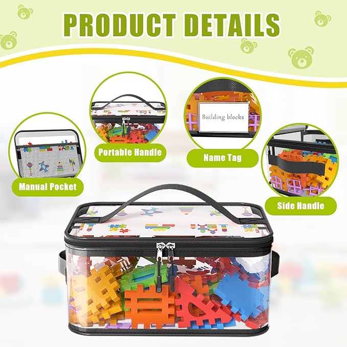 8 Pack Large Clear Toy Storage Bags with Labels, Handles, Zippers, 4L+4XL | Large Capacity, Transparent PVC, Waterproof Dustproof, Space-saving, Portability for Building Blocks, Puzzle, Dolls, Travel