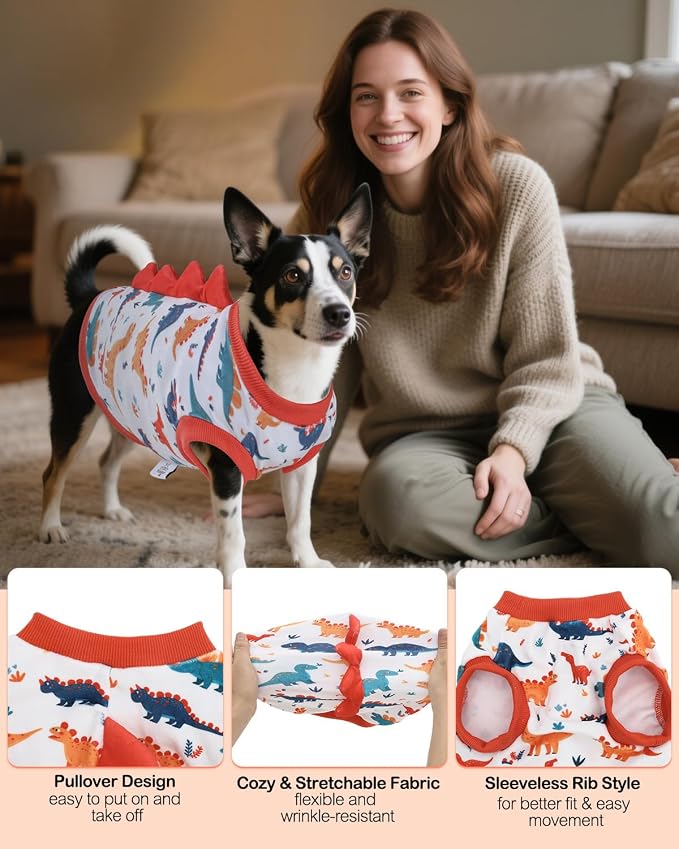 CuteBone Dinosaur Costume Dog Shirt, Stretchy Velvet T-Shirt Clothes for Small Dogs, Soft & Breathable Pet Tee Outfit Cat Apparel for Daily Wear, Cozy Pullover Design Puppy Fashion COSBX02L