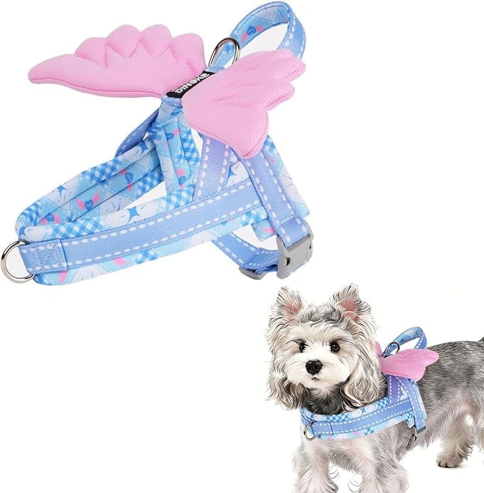 HDKUW Small Dog Harness with Angel Wings, Blue XS