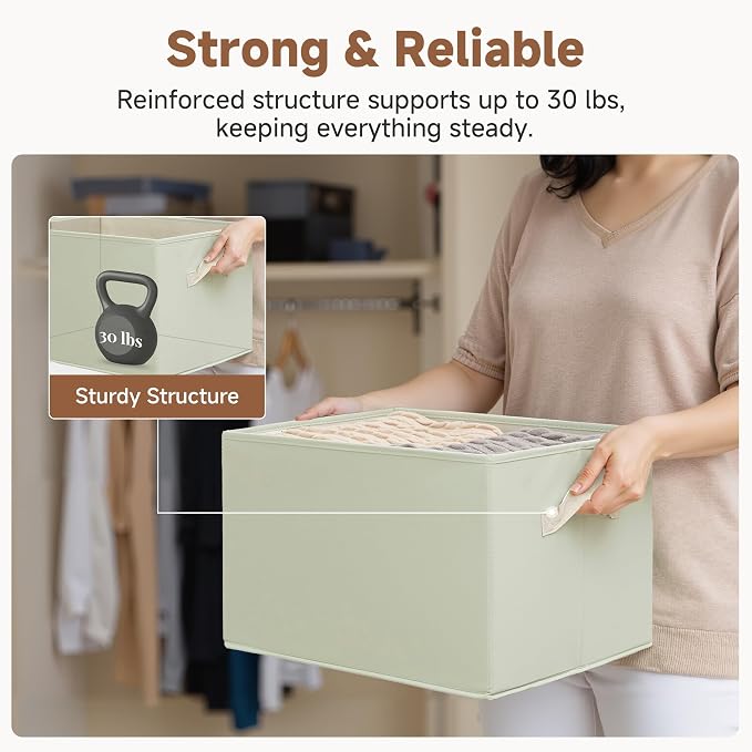 StorageWorks Storage Basket for Shelves, Light Green, Extra Large, 3-Pack | Closet Storage Bins, Organization and Storage Bins for Closet, Fabric Organizer Bins for Clothes Storage