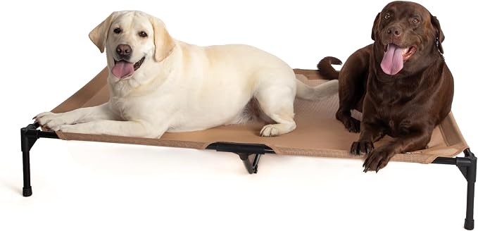 K&H Outdoor Elevated Dog Bed, Cooling Raised Dog Bed, Jumbo 56x38in, Tan | Pet Cot for Extra Large & Giant Pets, Breathable Mesh 360 Hammock Design, Indoor/Outdoor Washable Cover, Portable Metal Frame