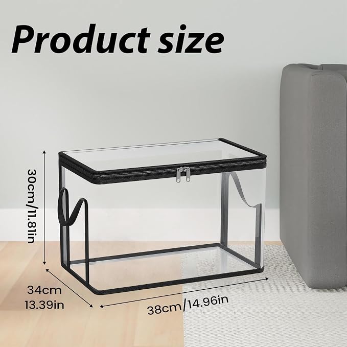 2PCS Clear Toy Storage Bags, Transparent Stuffed Animal Storage Bag, Reusable PVC Zipper Pouches, Doll Organizer/storages Container Bag With Handle, Waterproof Moving Bags For Plush Toys(Black)