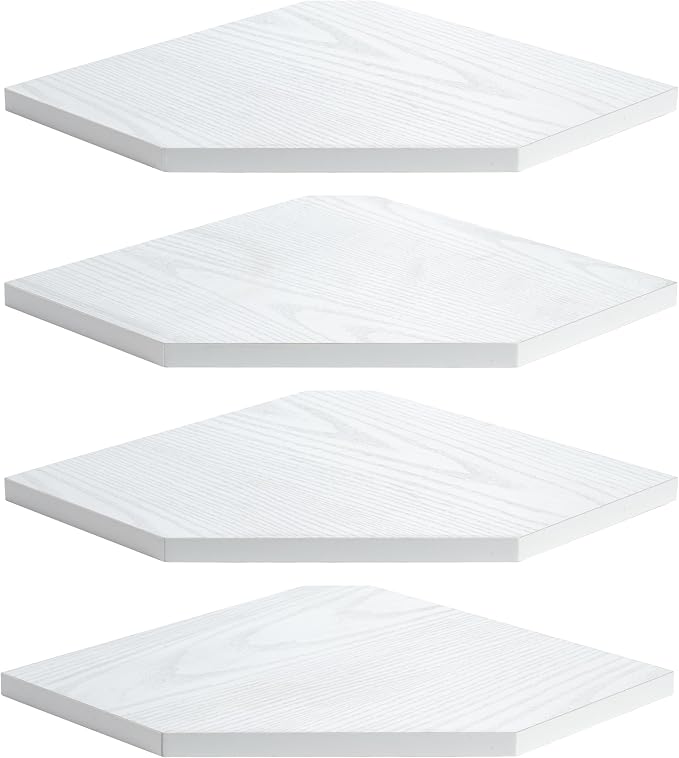 Fun Memories Corner Shelf Wall Mount, Floating Corner Shelves, Set of 4 Corner Wall Shelf Organizer, Rustic Wood Wall Storage Display Shelves for Living Room Bedroom Bathroom Kitchen, Rustic White