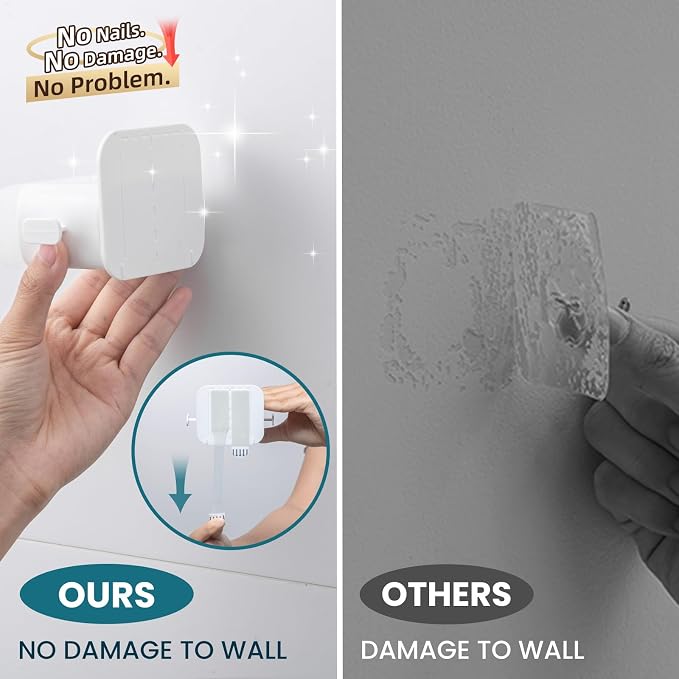 TAILI Mop and Broom Holder Wall Mount Grippers, 3 Hangers and 8 Adhesive Strips, Damage Free Hanging Wall Mount, Household Cleaning Organizer for Organization and Storage, Holds up to 4 lbs, Grey