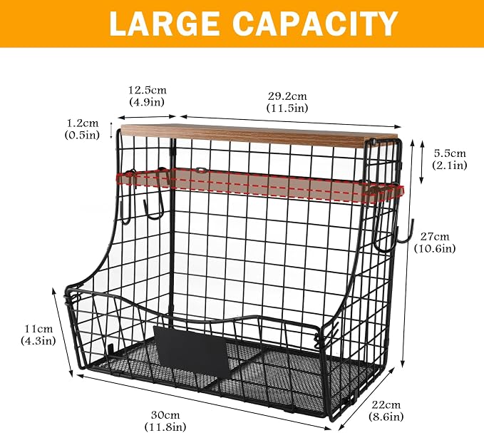 pet supplies wall basket storage storage basket Wall wire basket with Wood Lid Nameplat storage rack multifunctional countertop organizer