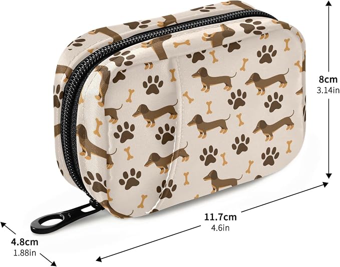 Dog Paw Dachshund Pill Case, Portable Weekly Travel Pill Box Bag Container 7 Days Pill Organizer Vitamin Supplement Holder with Zipper for Family Business