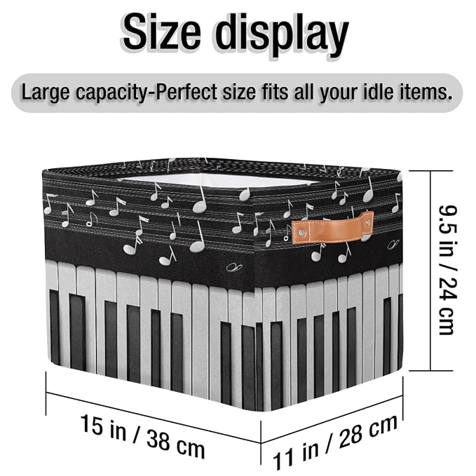 SEULIFE Abstract Piano Music Note Foldable Storage Basket, Large Collapsible Organizer Storage Bin Cube Toys Storage Boxes with Handles for Bathroom Kids Nursery Closet Storage, 2 Pack