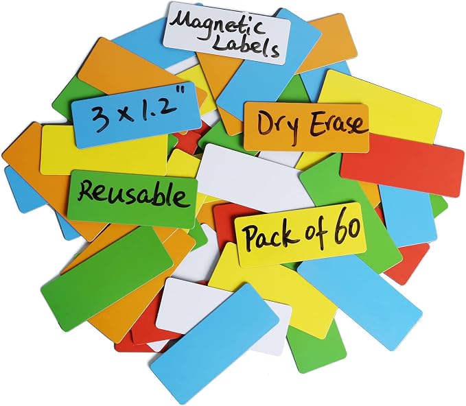 60 Dry Erase Magnetic Labels: 3"x1.2" Blank Name Plates, Name Tags, Strips Magnets - Perfect for Home, Office, School Organization