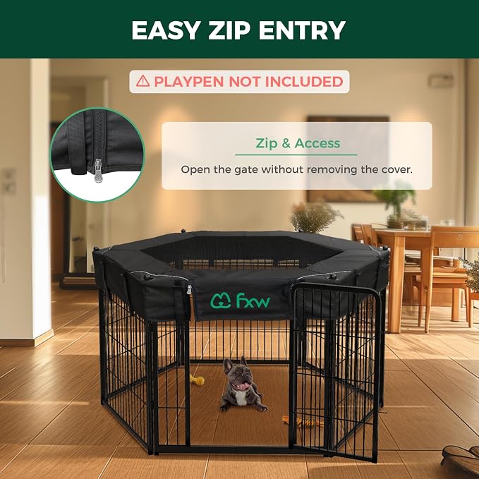 FXW Mesh Top Cover for 32"/40"/45" H 6-Panel Dog Playpen, Hexagon | Helps Deter Jump-Outs, Tear-Resistant, Quick Setup, Compact Storage, Fits FXW Only, Playpen Not Included
