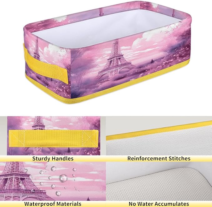 Eiffel Tower Paris Bathroom Storage Basket Waterproof Foldable Storage Bins with Handles Decorative Toilet Paper Storage Basket for Organizing for House Bathroom Toiletries