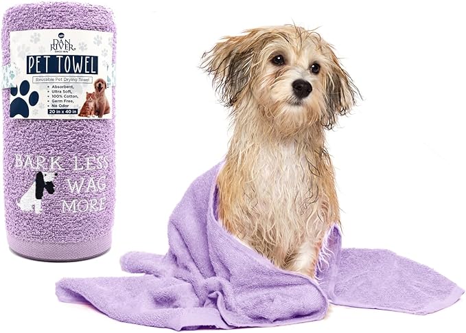 DAN RIVER Dog Towel - Pack of 1, 100% Cotton, 20x40, Ultra Soft 450 GSM, Super Absorbent & Quick Drying Towel for Dogs, Cats, and Other Pets, Crocus Petal.
