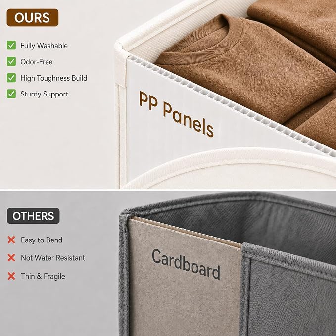 LayerSpace 3 Pack Fabric Storage Bins for Shelves | 16.25x12x10in Closet | Collapsible Bins for Organization | Linen Clothes Storage Bins | White & Ivory | Thickened Rigid PP Panels, Cotton-linen Shelf Baskets, Measure 16.25"L x 12"W x 10"H for Clothes...