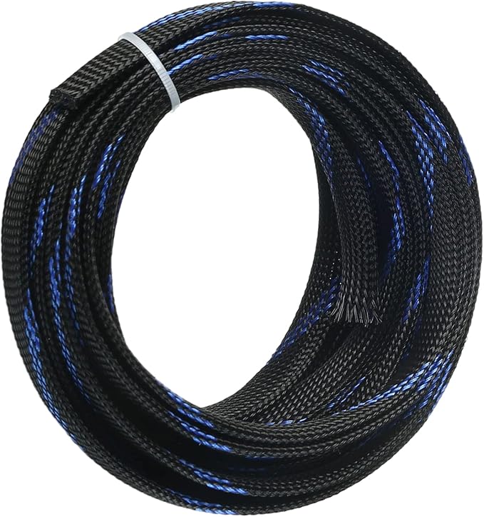 Jutagoss PET Expandable Braided Cable Sleeve, 16.4ft - 9/16 inch Black Blue Cable Management Sleeve, Wire Loom Tube Cord Protector for USB Cable, Power Cord, Audio Video and More, 1Pc