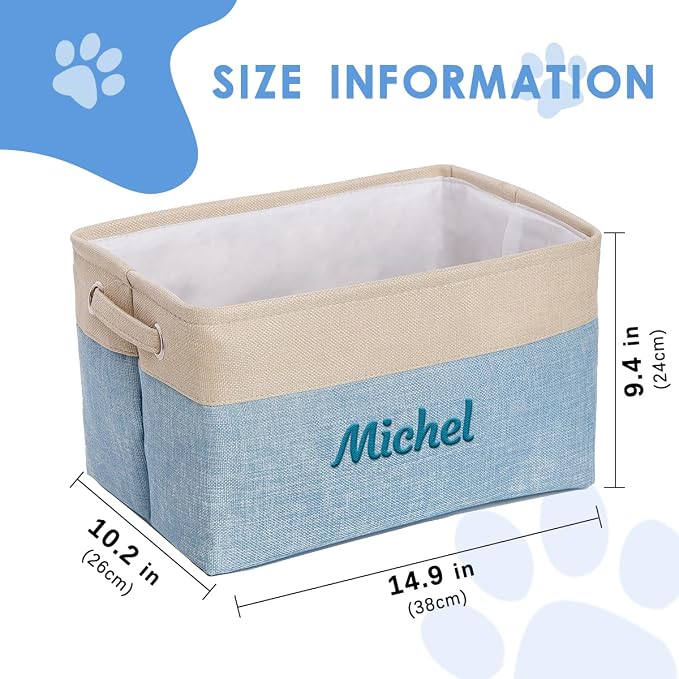 Ulico Personalized Pet Toy Storage Box, Collapsible Organizer with Handles, Custom Dog & Cat Toy Bin with Pet's Name - Blue