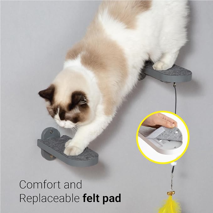 3-Pack Cat Steps, Climbing Stairs with Replaceable Felt Pad, Shelves with Cat Toy, Wall Furniture (Dark Grey)