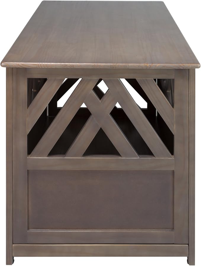 Casual Home Wooden Lattice Pet Crate, End Table, Taupe Gray