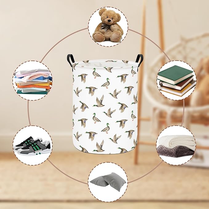 Mallard Duck Fabric Storage Bin Nursery Organizer Basket | Organizer Bin Dirty Clothes Collapsible Waterproof for College Dorms, Boys and Girls Bedroom,Bathroom