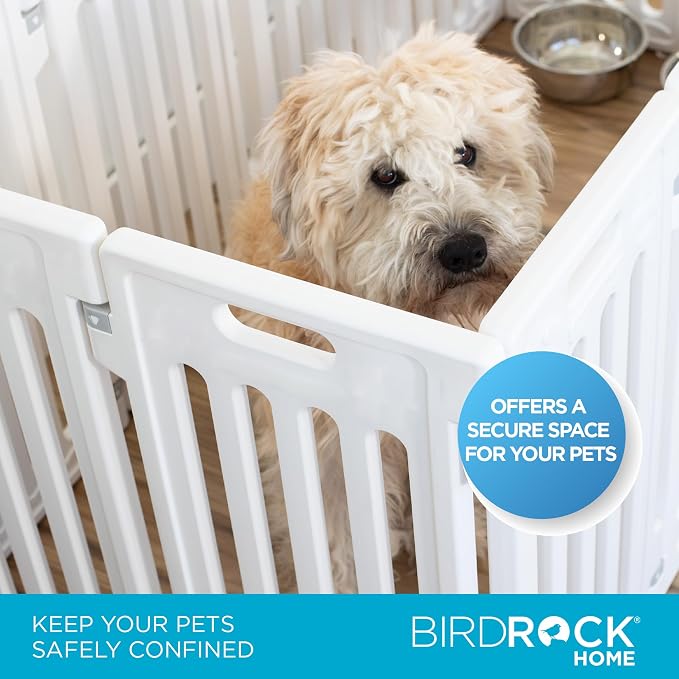 BIRDROCK HOME Dog Playpen w/Door, 16 Panel, 25.6in H | Strong Plastic, Non-Slip Puppy Playpen, Secure Pet Gate | Indoor Outdoor Fence | Configurable Panels | Medium to Large Pets - White | 17-Panel Durable Plastic Playpen for Puppies and Small Dogs, Pe...