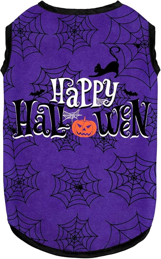 Halloween Shirt Soft Cotton Stretchy Lightweight Dog T-Shirts Sleeveless Vest Cat Costume Clothes for Small Medium Large Dogs