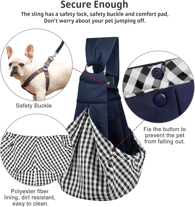 Dog and Cat Sling Carrier - Hands Free Reversible Pet Sling Bag - Ring Sling Adjustable - Suitable for Puppy, Small Dogs Cats Outdoor(Dark Blue)