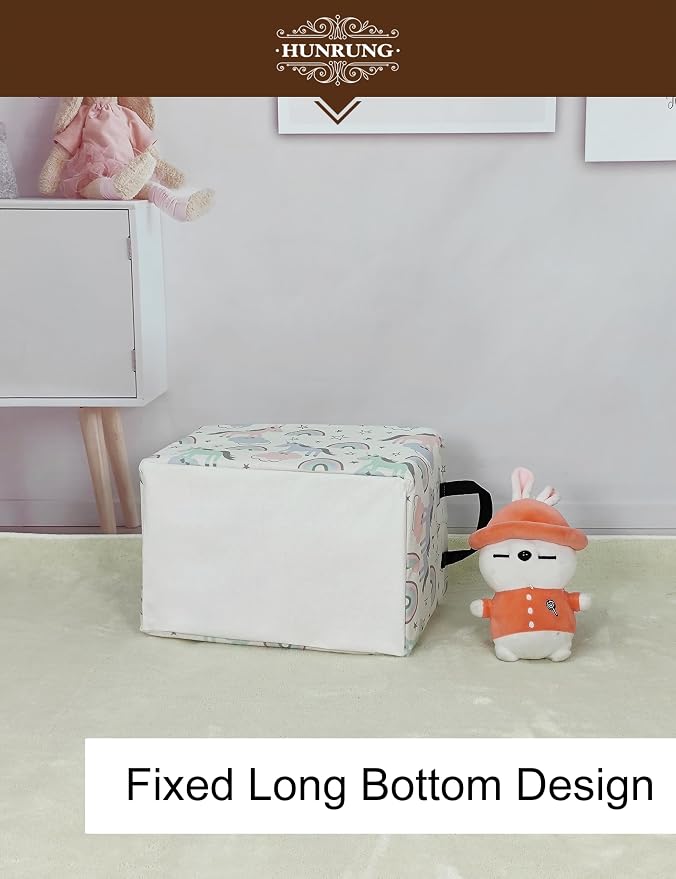 Rectangle Canvas Foldable Storage Basket for Nursery, Star Unicorn | Portable and collapsible cloth receptacle. Stores pet essentials, daily use items