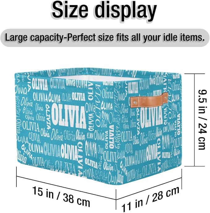 Custom Storage Baskets Named Storage Bins Boxes Sky Blue Solid Color | Organizing Boys Girls Pets Toys Closet Shelf Clothes Books